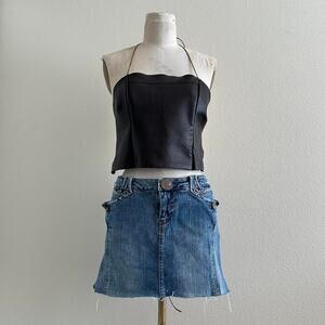 handmade brown leather halter crop top